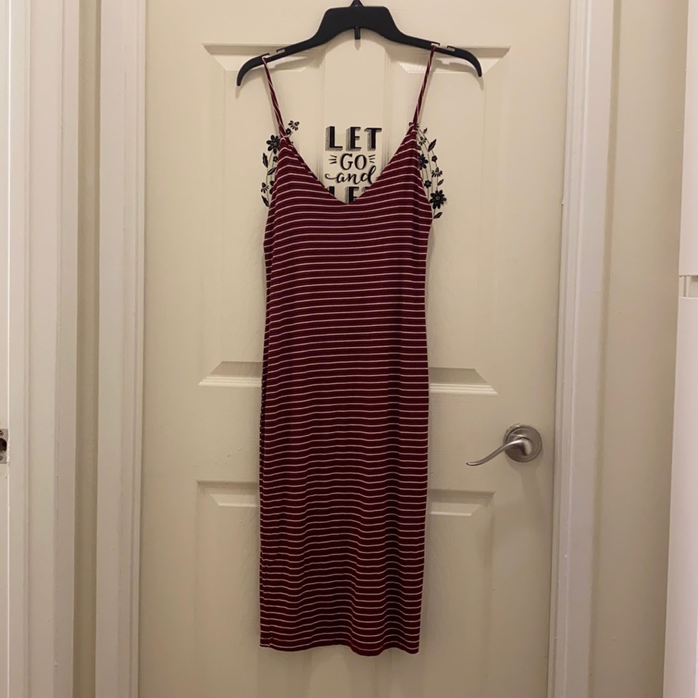 V Neck Fitted MidIV, Stripped Dress, S